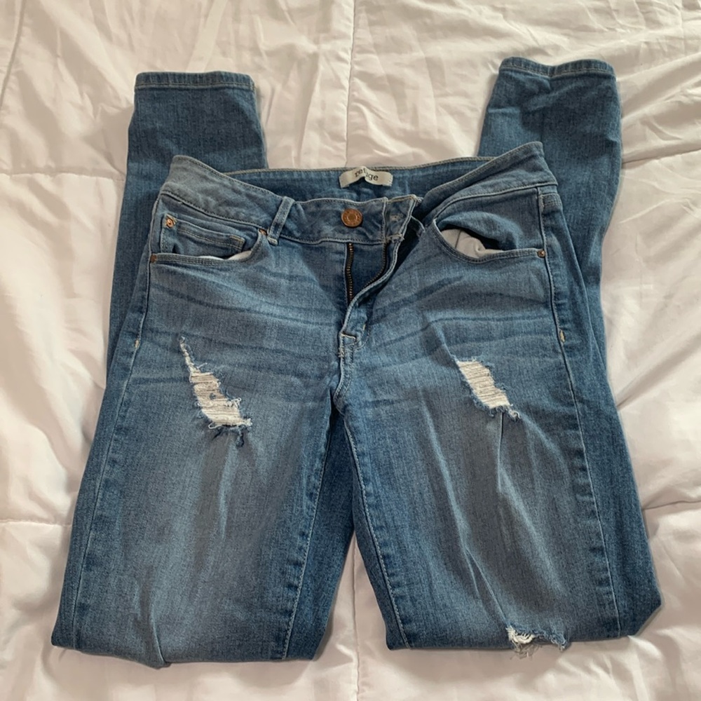 Refuge Skinny Denim Jeans Women's Size 6 Blue Low Rise 5-Pocket Distress…